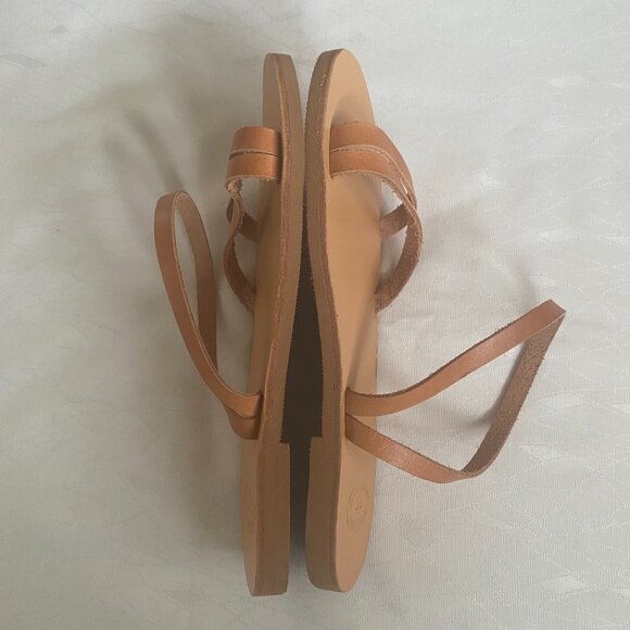 Women's Greek Leather Strappy Sandals Tan Beige Ankle Wrap Size EU 38 US 7.5 - Picture 7 of 10